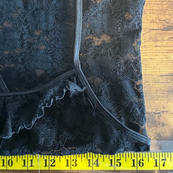 Lacey Slip Dress Chemise Large Black Sheer Ruffle Top Stretchy Siren Coquette - Picture 3 of 6